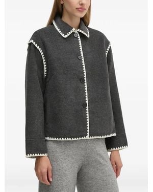 Ouí Contrast-Trim Button Jacket - Black