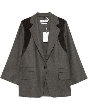 Max Mara Suede-Panel Notched-Lapel Jacket - Black