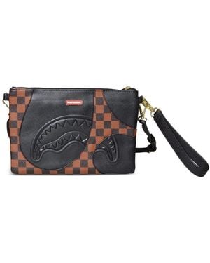Sprayground Bolso De Mano Con Motivo Ajedrezado Y Boca De Tiburón - Gris