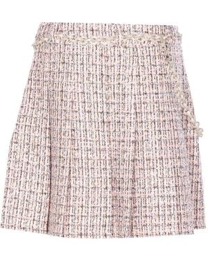 Self-Portrait Tweed Pleated Skirt - Pink