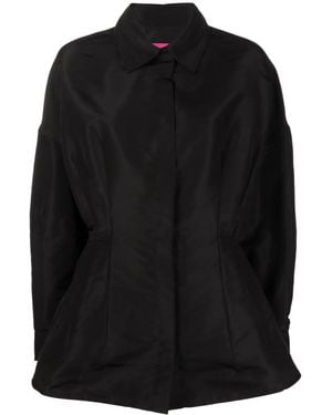 Valentino Garavani Gathered-Detail Faille Shirt Jacket - Black