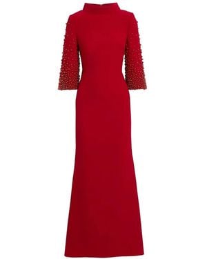 Badgley Mischka Krepp-Abendkleid Mit Perlen - Rot