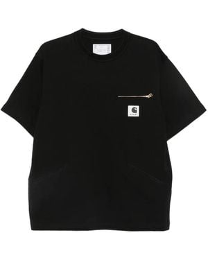 Carhartt X Sacai Logo-Patch Zip-Pocket T-Shirt - Black