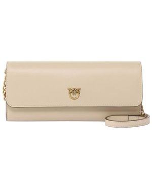 Pinko Chain-Strap Leather Wallet - Natural