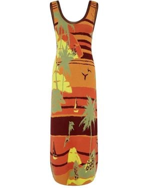 ALÉMAIS Palm Island Print Midi Dress - Orange