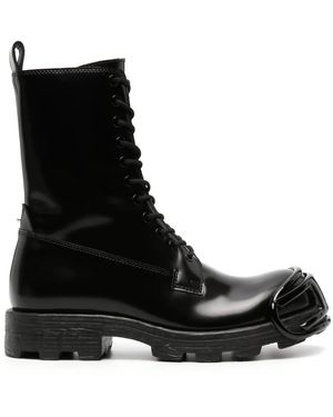 DIESEL D-Hammer-Stiefel Aus Leder Mit Oval D-Zehenkappe - Schwarz