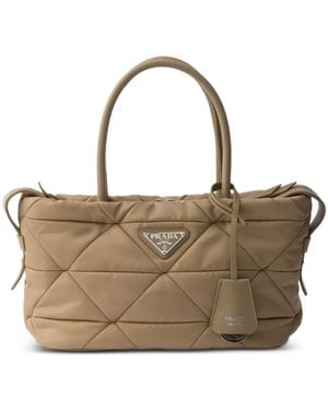 Prada Mittelgroße Gepolsterte Re-Nylon Tote Bag - Braun