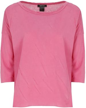 Avant Toi Three-Quarter Sleeve Round-Neck Top - Pink