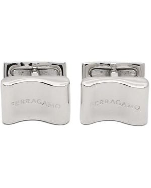 Ferragamo ロゴエングレーブ カフスボタン - ホワイト