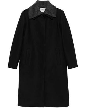 Iceberg Ribbed-Knit-Collar Coat - Black