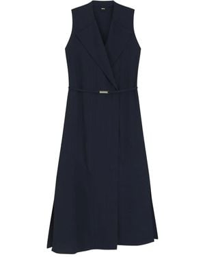 BOSS Pinstripe Belted Midi Dress - Blue