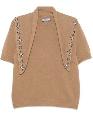 Prada Kaschmirpullover Mit Kristallen - Natur