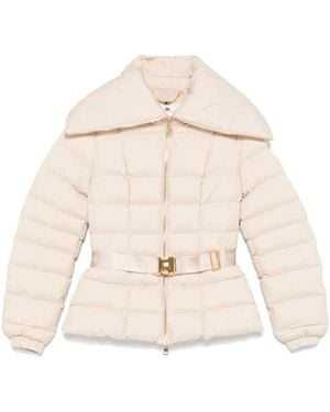 Elisabetta Franchi Quilted Nude Jacket With Golden Zip - Natural