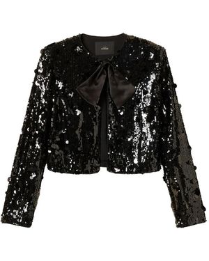 Twinset Full Sequin Jacket With Flowers - Black