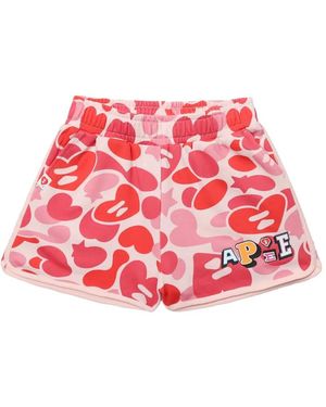 AAPE BY A BATHING AP Camouflage-Print Logo-Patch Shorts - Red