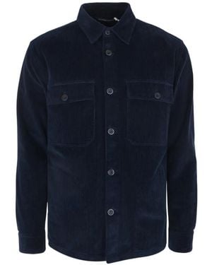 120% Lino Corduroy-Effect Pocket Overshirt - Blue