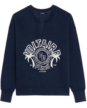 Zadig & Voltaire Graphic-Embroidery T-Neck Sweatshirt - Blue