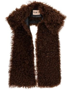 Plan C Tobacco Velour Shearling Stole - Brown