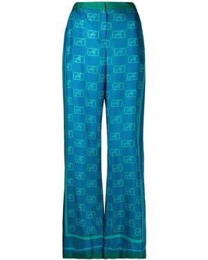 Alberta Ferretti Monogram Print Wide Leg Trousers - Blue