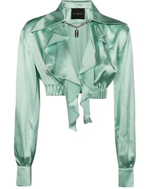 John Richmond Ruffled Silk Cropped Shirt - グリーン