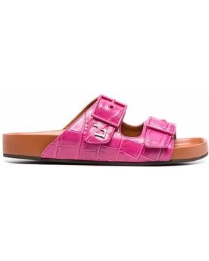 L'Autre Chose Buckle Embossed Flat Sandals - Pink