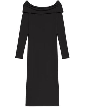 Calvin Klein Off-Shoulder Long-Sleeved Midi Dress - Black