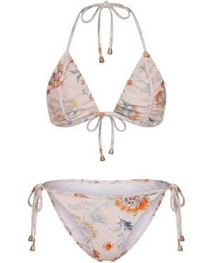 Kristina Ti Bikini Volanté À Fleurs - White
