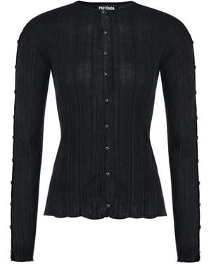 Protémoa Touch Ribbed Button-Embellished Cardigan - Black