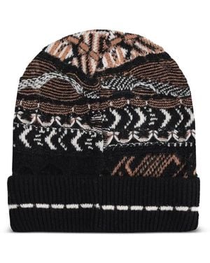 Laneus Patterned Knitted Beanie Hat - Black