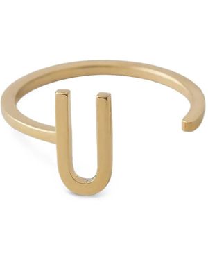 Design Letters Anillo Con Banda Abierta E Inicial - Metálico