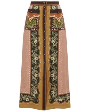 ALÉMAIS Darcey Floral-Print A-Line Midi Skirt - Natural