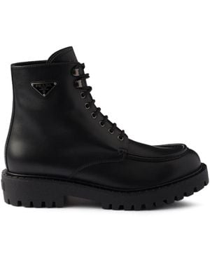 Prada Laced Leather Booties - Black