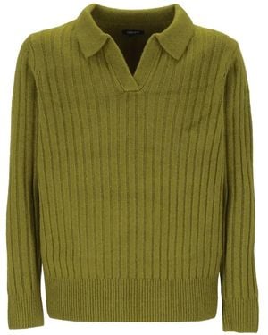 KEELING Ribbed-Knit Polo-Collar Jumper - Green