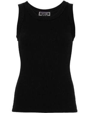 Styland Ribbed Cotton Top - Black