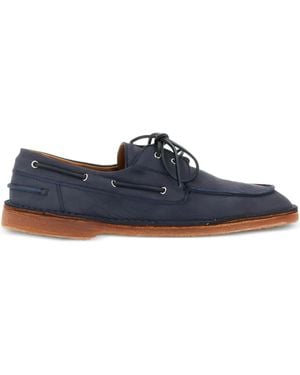 Buttero Leather Lace-Up Boat Shoes - Blue