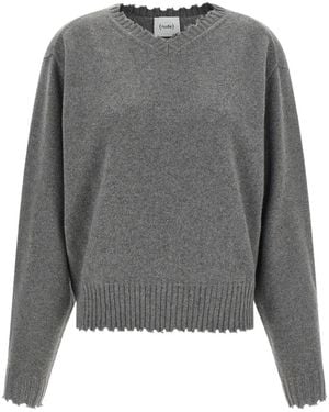Nude Frayed V-Neck Sweater - Gray