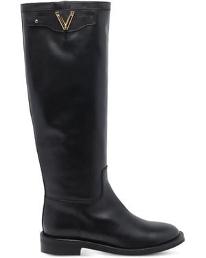 Via Roma 15 Logo-Plaque Knee-High Boots - Black