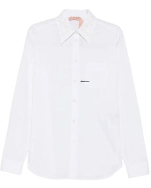 N°21 Floral-Embroidered Logo-Print Shirt - White