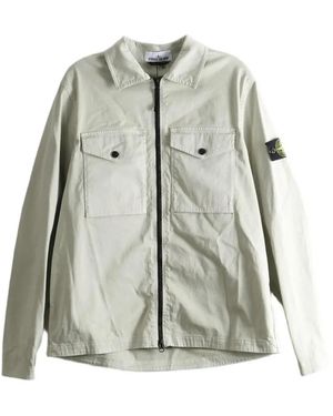 Stone Island Surchemise 1200010 En Satin De Coton Biologique Stretch - White