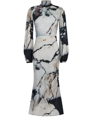 Roberto Cavalli マーブルプリント ハイネックドレス - グレー