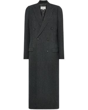 Maison Margiela Herringbone-Pattern Double-Breasted Coat - Black