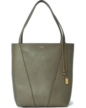 Chloé Spin Pebble-Grain Logo Tote Bag - Green