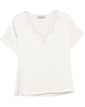 ERMANNO FIRENZE Lace-Trim V-Neck Top - White