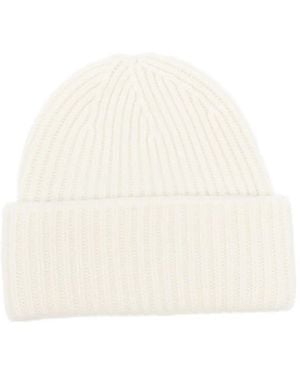 Soft Goat Ribbed-Knit Beanie Hat - White