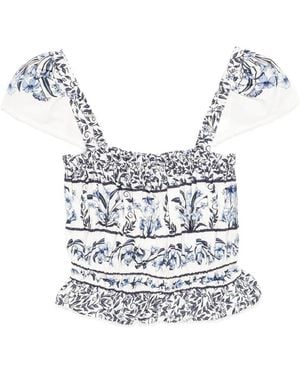 FARM Rio Floral-Print Gathered Blouse - White