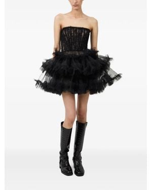 AKNVAS Robe Volantée À Superposition En Dentelle - Noir