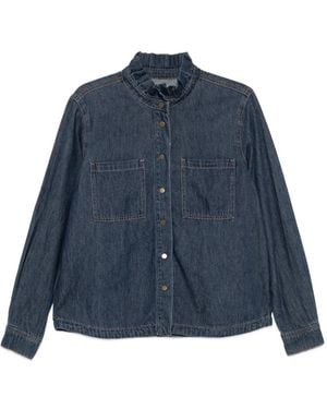 MAISON 123 Ruffled-Collar Denim Shirt - Blue