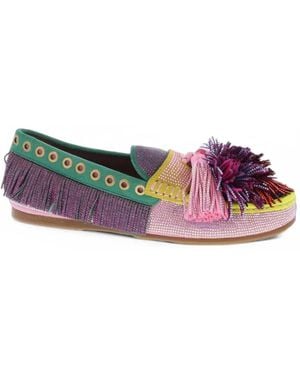 Kurt Geiger 225-Pom-Pom Fringed Slippers - Pink