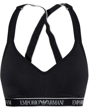 Emporio Armani Logo-Tape Cross-Back Bras - Black