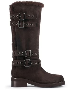 Le Silla Harley Buckled Suede Boots - Black